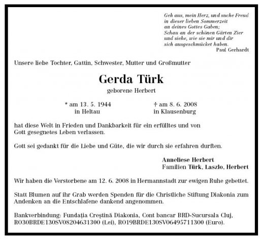 Herbert Gerda 1944-2008Todesanzeige
